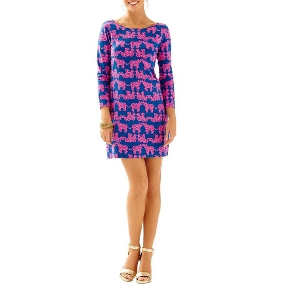 Lilly Pulitzer Navy Indigo Pink Marlowe Dress Elephants “Pack Your Trunk” - Picture 1 of 11